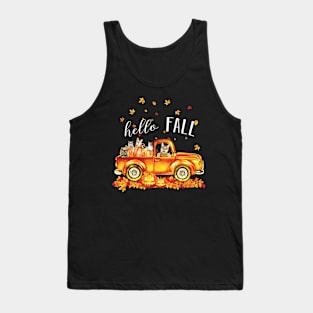 Halloween Hello Fall Cat- Cat In Car Pumpkin Happy Halloween Tank Top